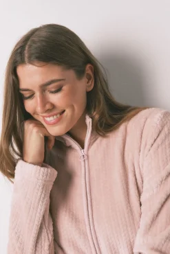 Bata midi tejido polar rosa