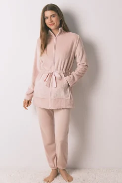 Bata midi tejido polar rosa
