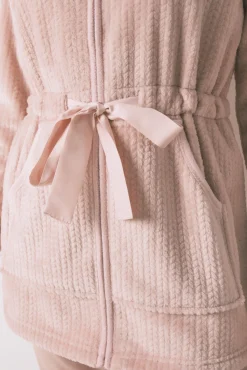 Bata midi tejido polar rosa