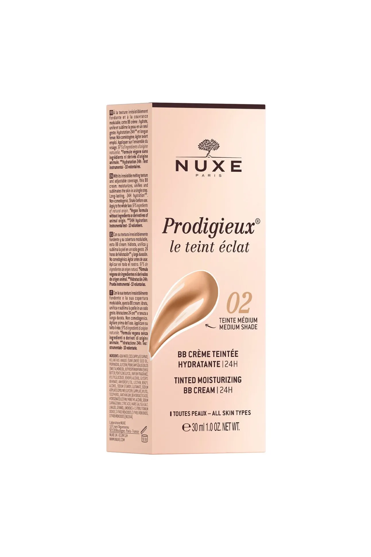 BB Cream Hidratante con Color 24H, Prodigieux® le teint éclat 30ml - Tono medio
