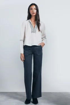 Blusa boho bordados lentejuelas