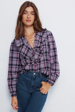 Blusa cuadros volante