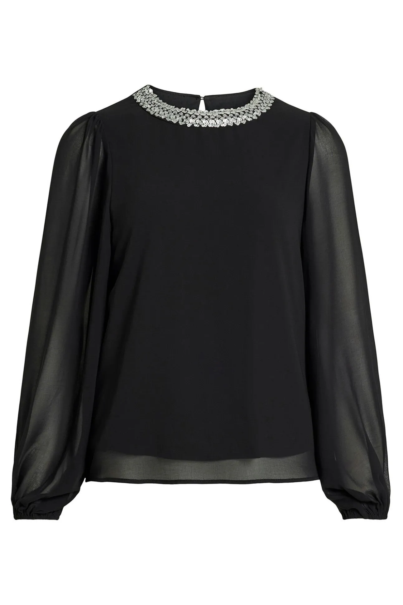 Blusa de gasa con pedrería en el cuello
