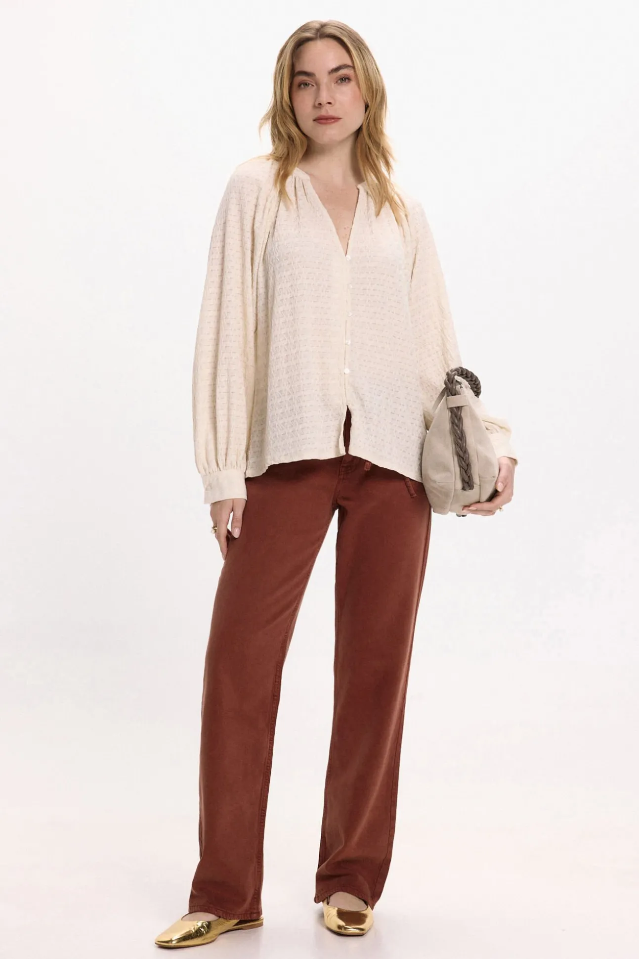 Blusa de manga larga con cuello mao