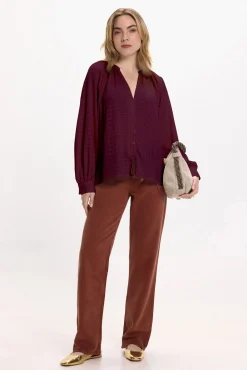 Blusa de manga larga con cuello mao