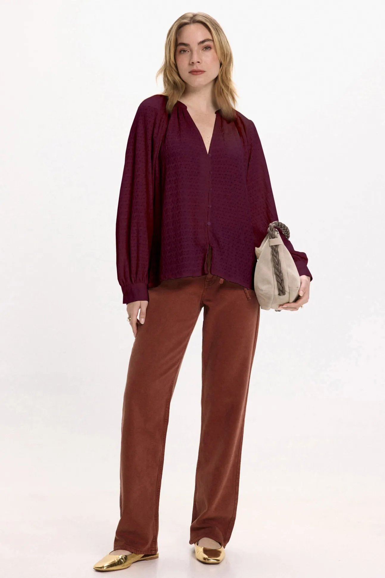 Blusa de manga larga con cuello mao