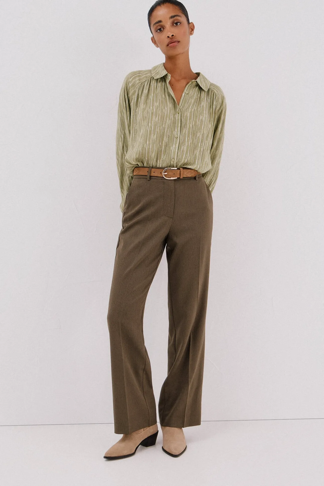 Blusa fluida estampada lurex