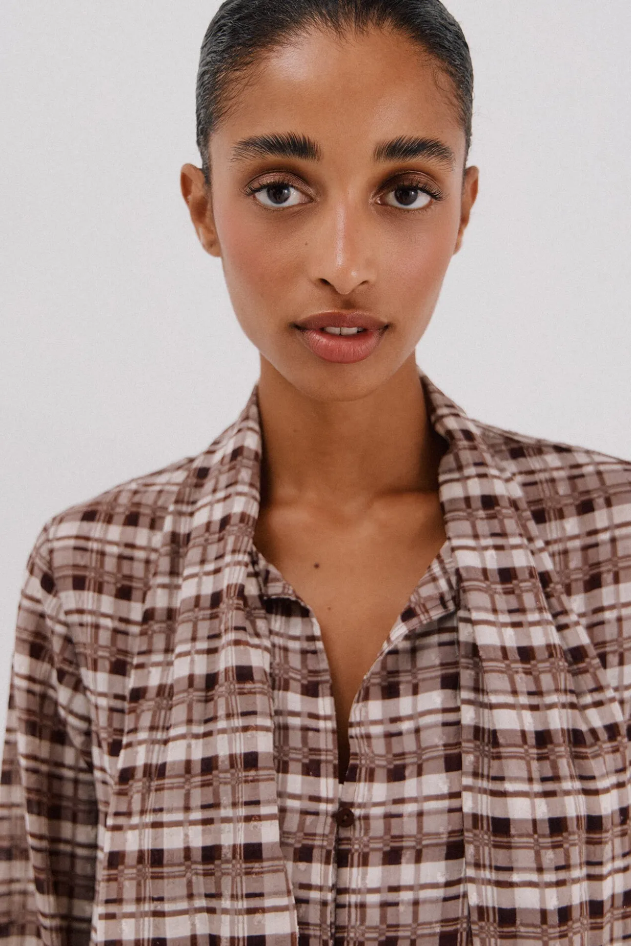 Blusa lazo estampada cuadros