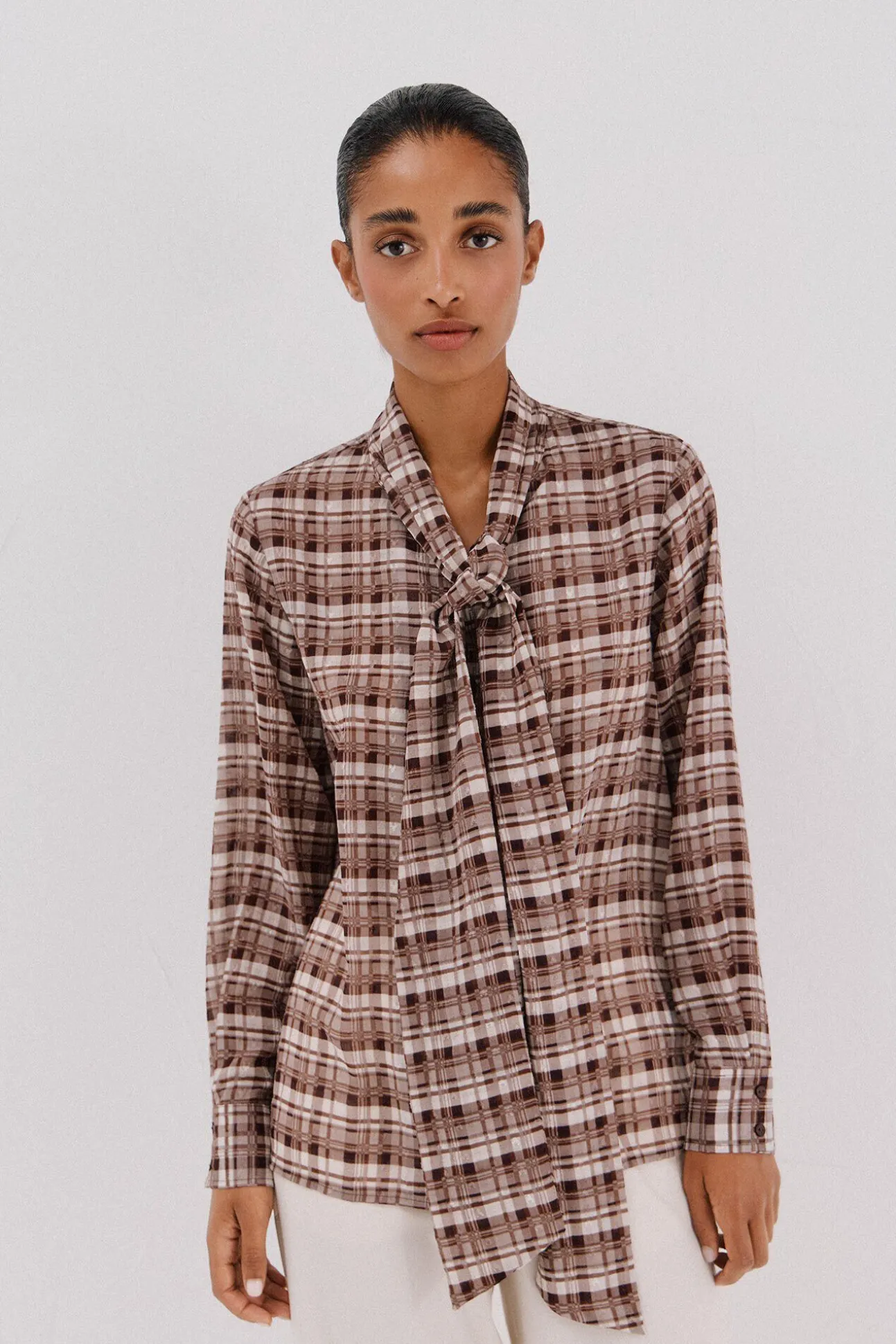 Blusa lazo estampada cuadros