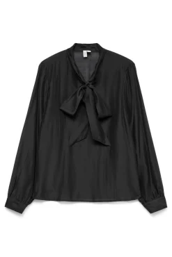 Blusa mujer de manga larga con lazo en el cuello