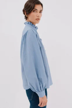 Blusa rayas cuello volantes