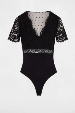 Body manga corta con encaje