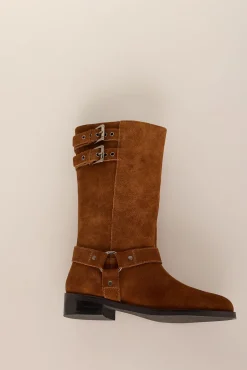 Bota biker serraje con hebillas