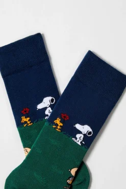 Calcetines altos Besocks de SNOOPY de algodón orgánico color azul