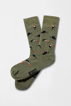Calcetines altos Besocks de tucanes de algodón orgánico color verde kaki