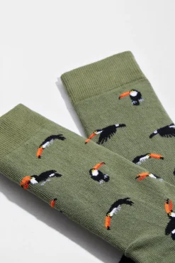 Calcetines altos Besocks de tucanes de algodón orgánico color verde kaki