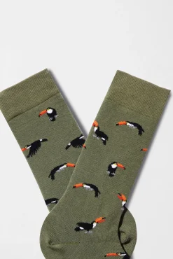 Calcetines altos Besocks de tucanes de algodón orgánico color verde kaki