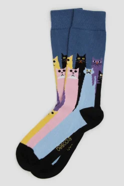 Calcetines altos Besocks de gatos de algodón orgánico color azul