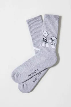 Calcetines altos deportivos Besocks de Snoopy de algodón orgánico color gris