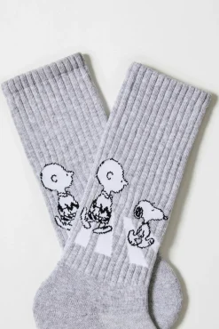 Calcetines altos deportivos Besocks de Snoopy de algodón orgánico color gris