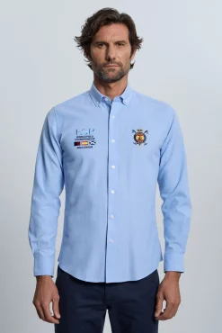Camisa bordada España celeste