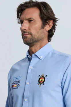 Camisa bordada España celeste