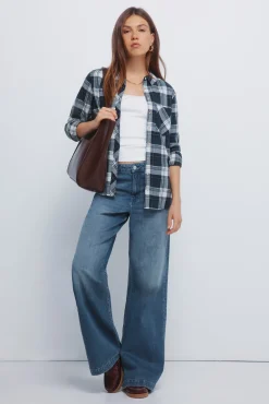 Camisa cuadros lurex bolsillo