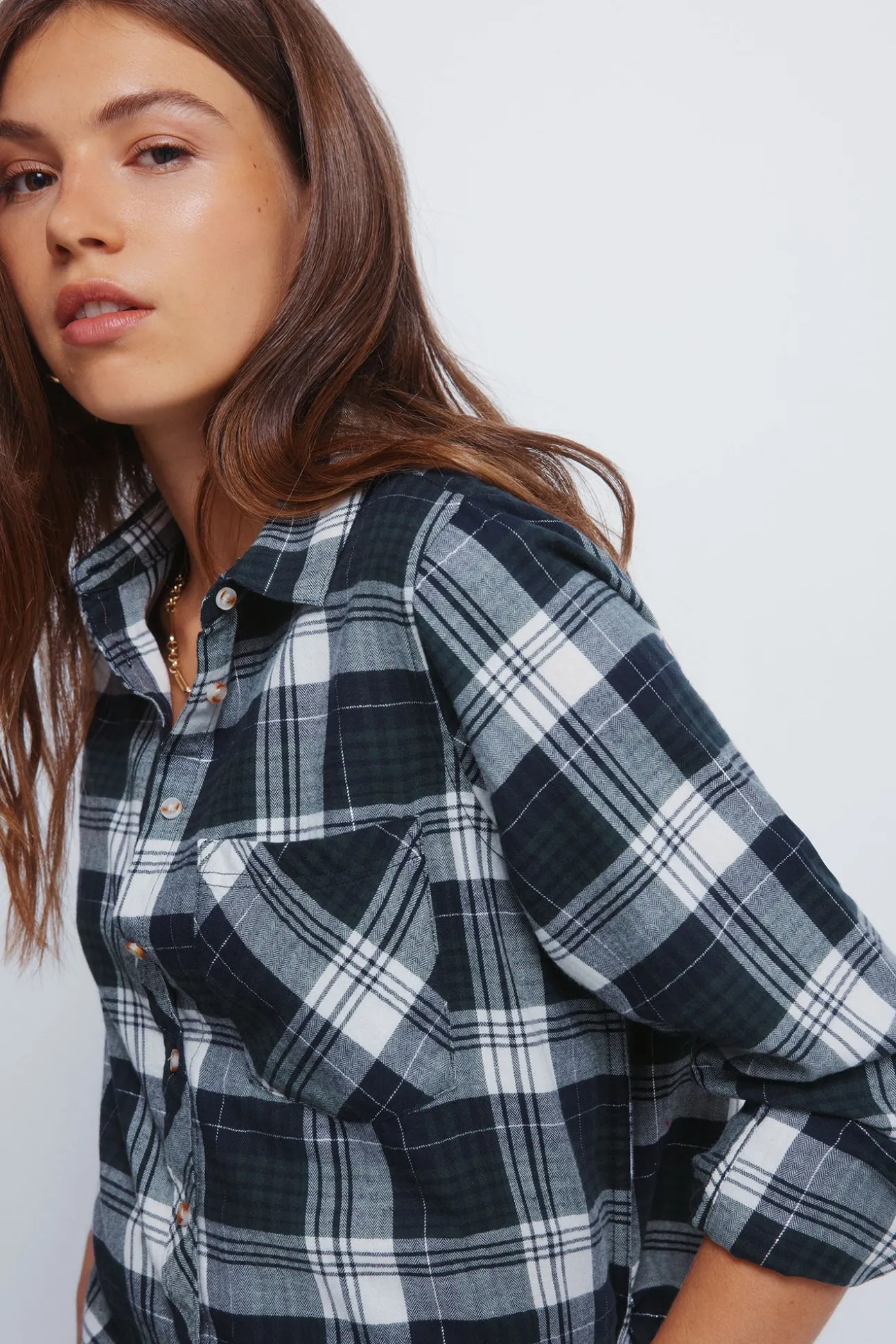 Camisa cuadros lurex bolsillo