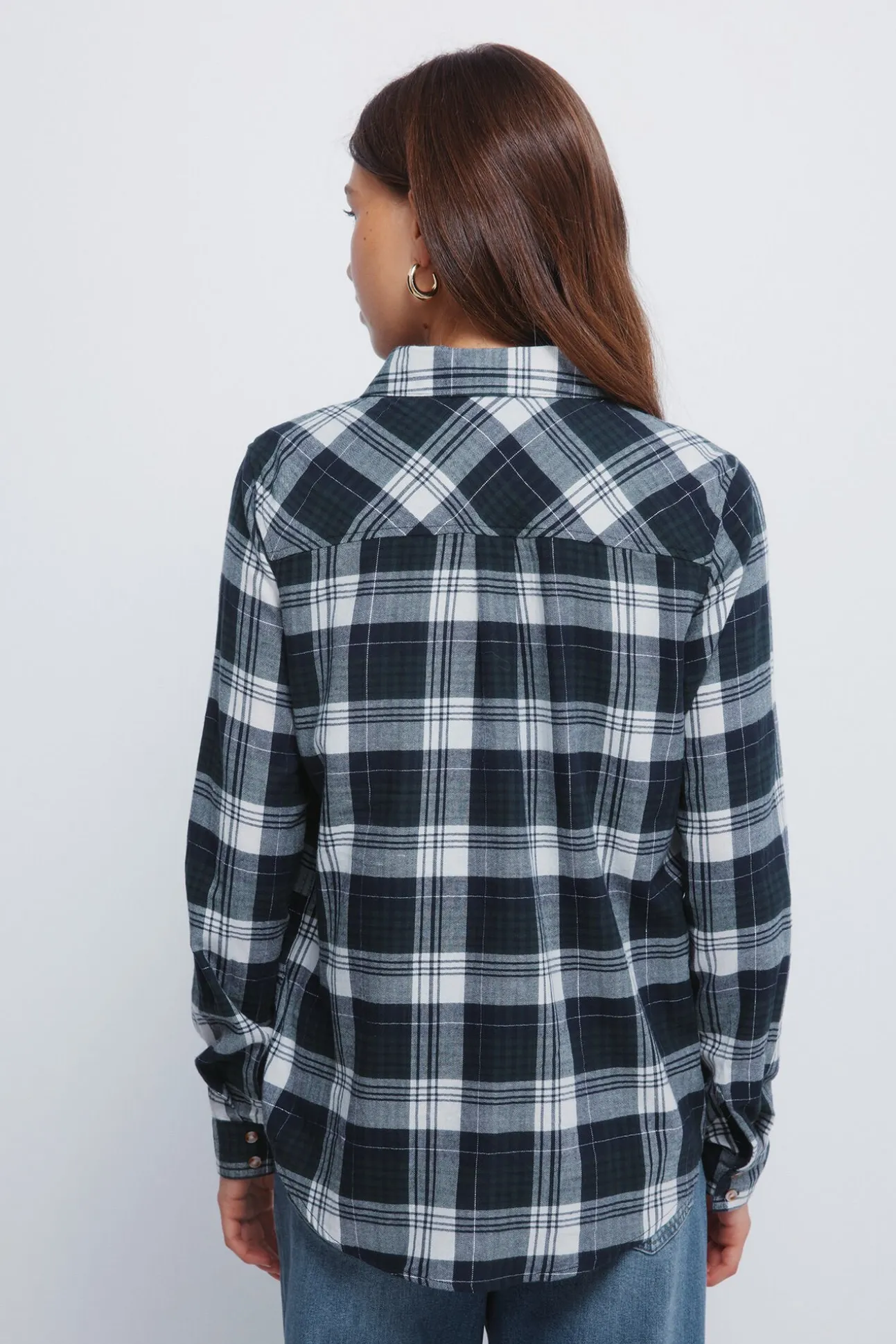 Camisa cuadros lurex bolsillo