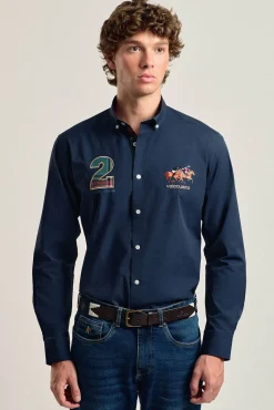 Camisa hombre Valecuatro azul marino modelo caballos