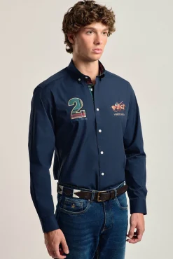Camisa hombre Valecuatro azul marino modelo caballos