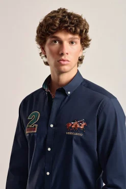 Camisa hombre Valecuatro azul marino modelo caballos