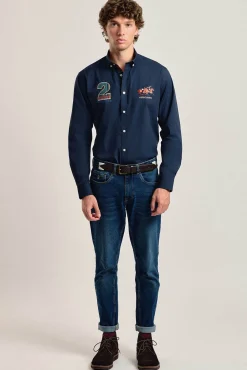 Camisa hombre Valecuatro azul marino modelo caballos