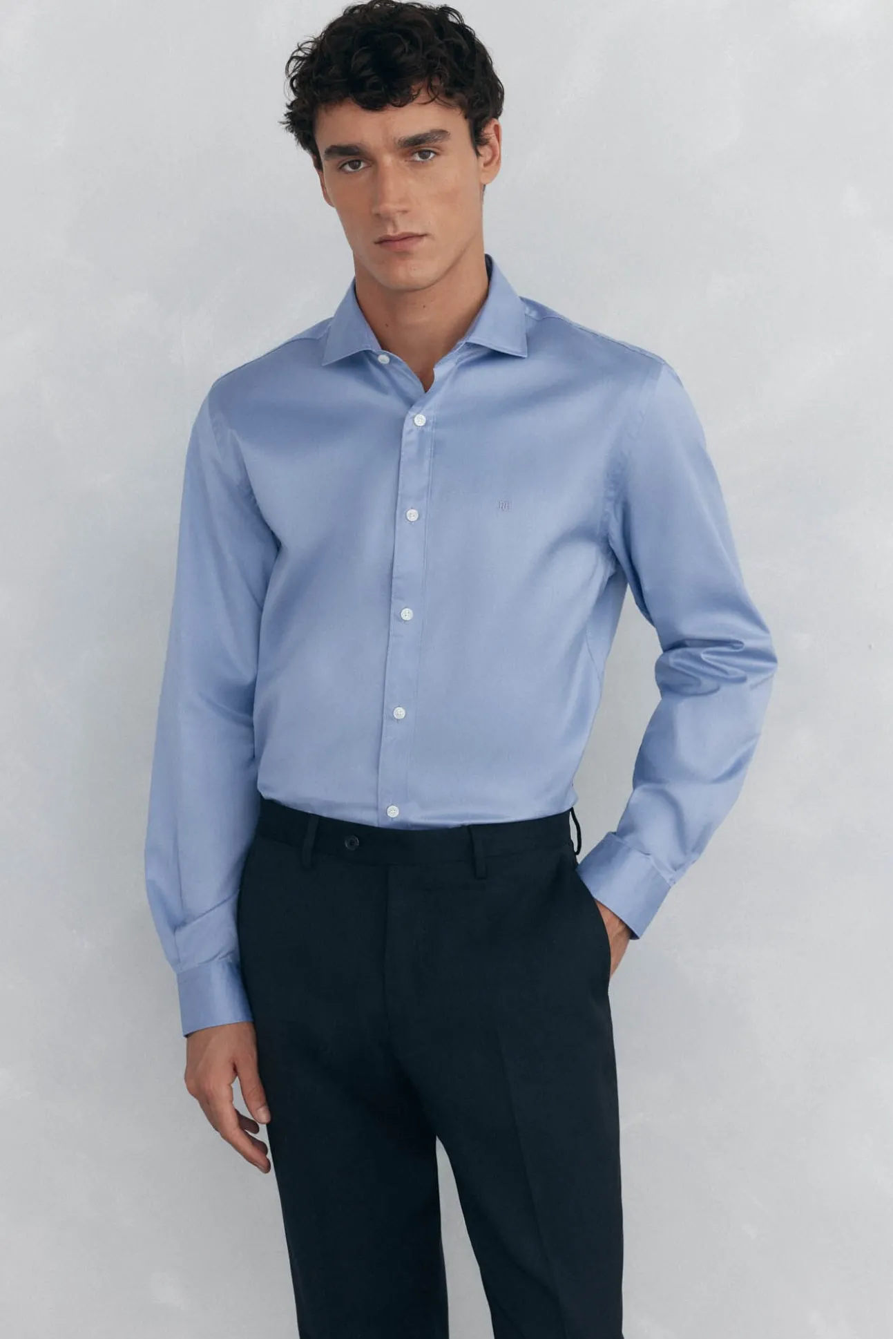 Camisa lisa twill fácil plancha + anti olor slim fit