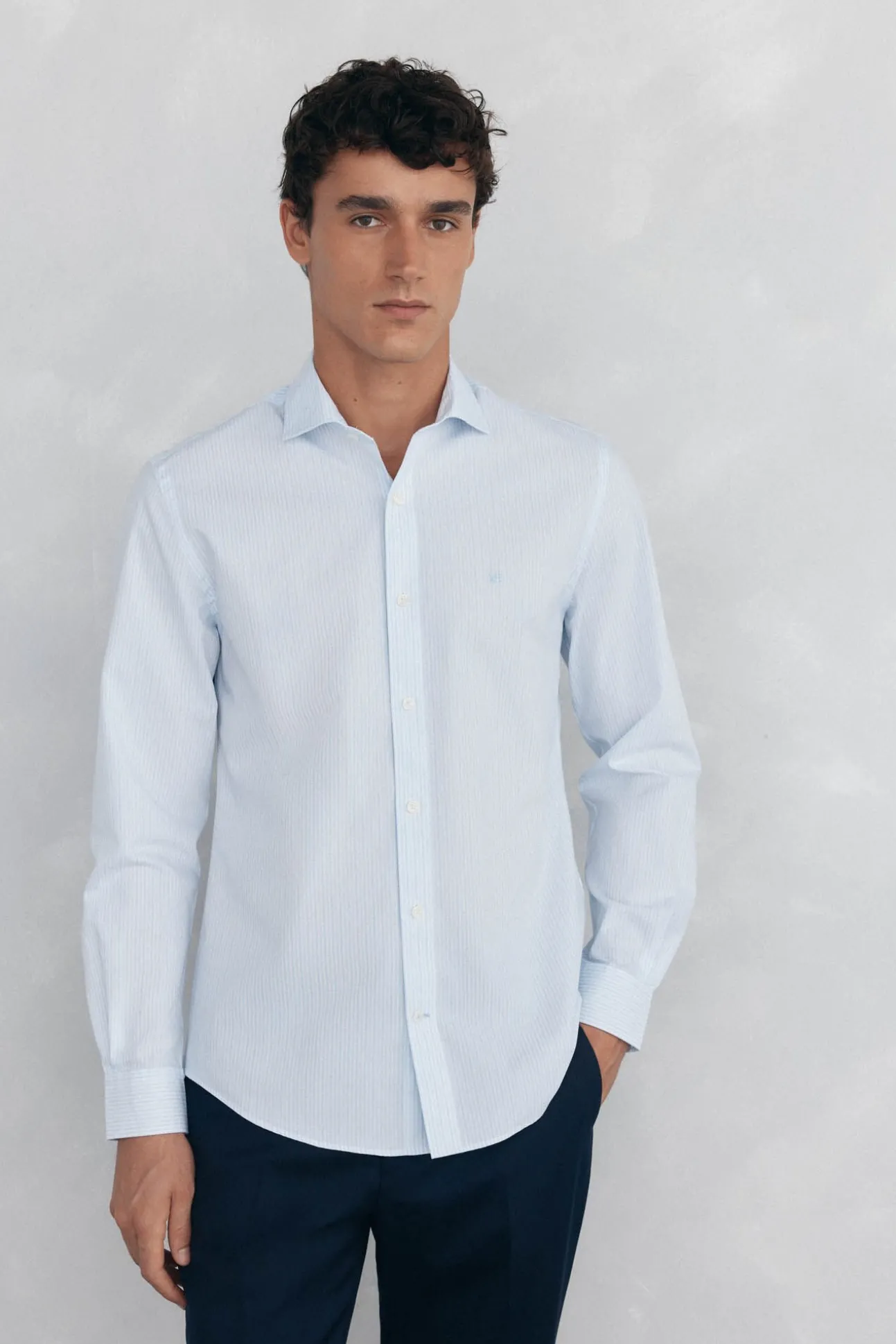 Camisa rayas fácil plancha + anti olor slim fit