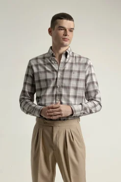 Camisa slim algodón cuadro tartán