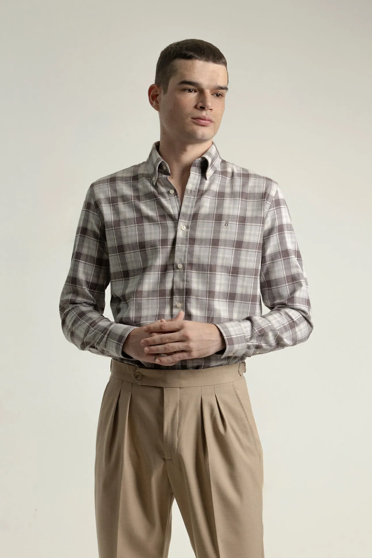 Camisa slim algodón cuadro tartán