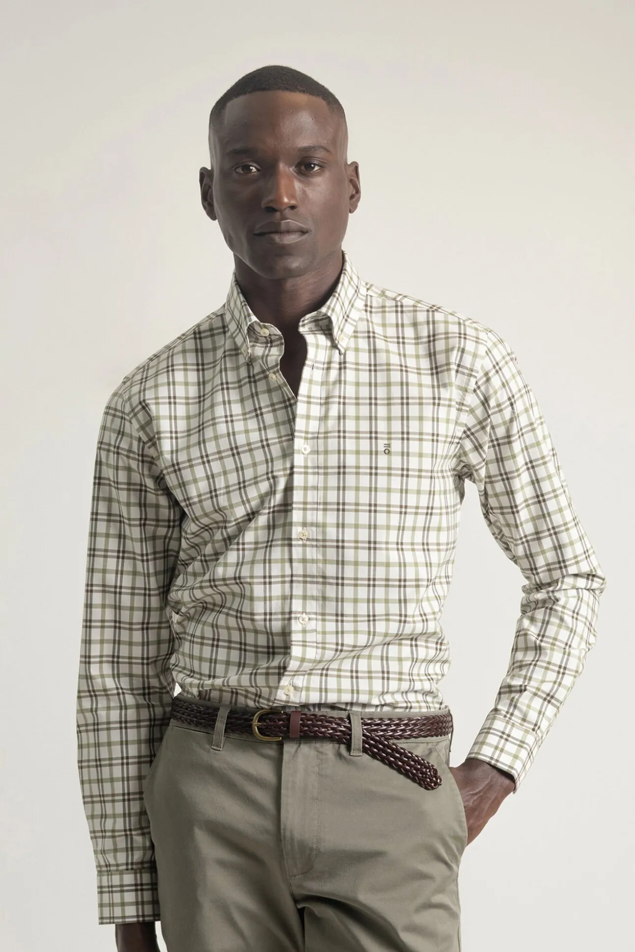 Camisa slim algodón cuadro tartán