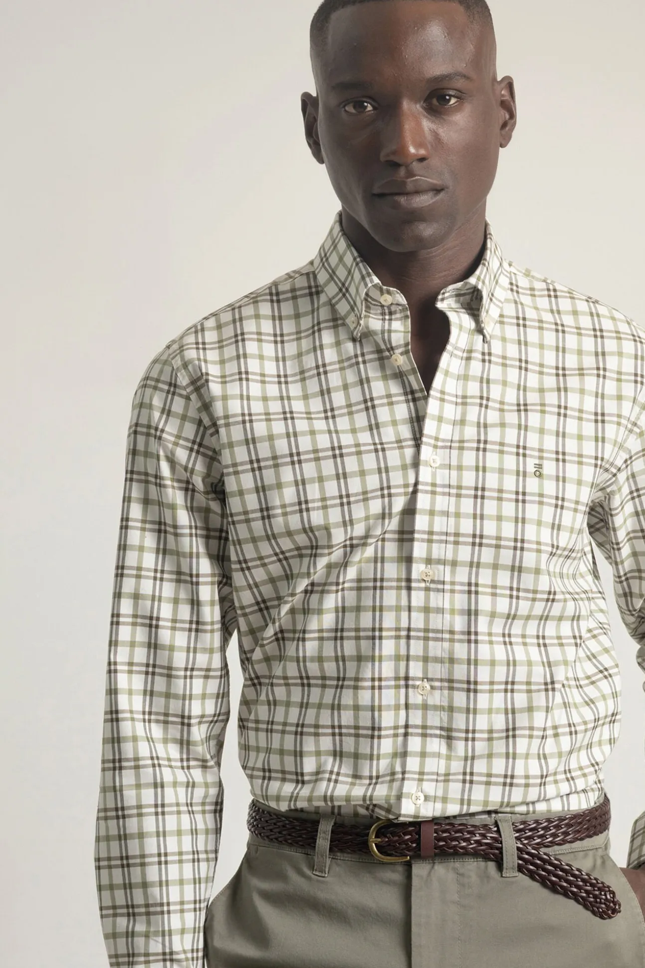 Camisa slim algodón cuadro tartán