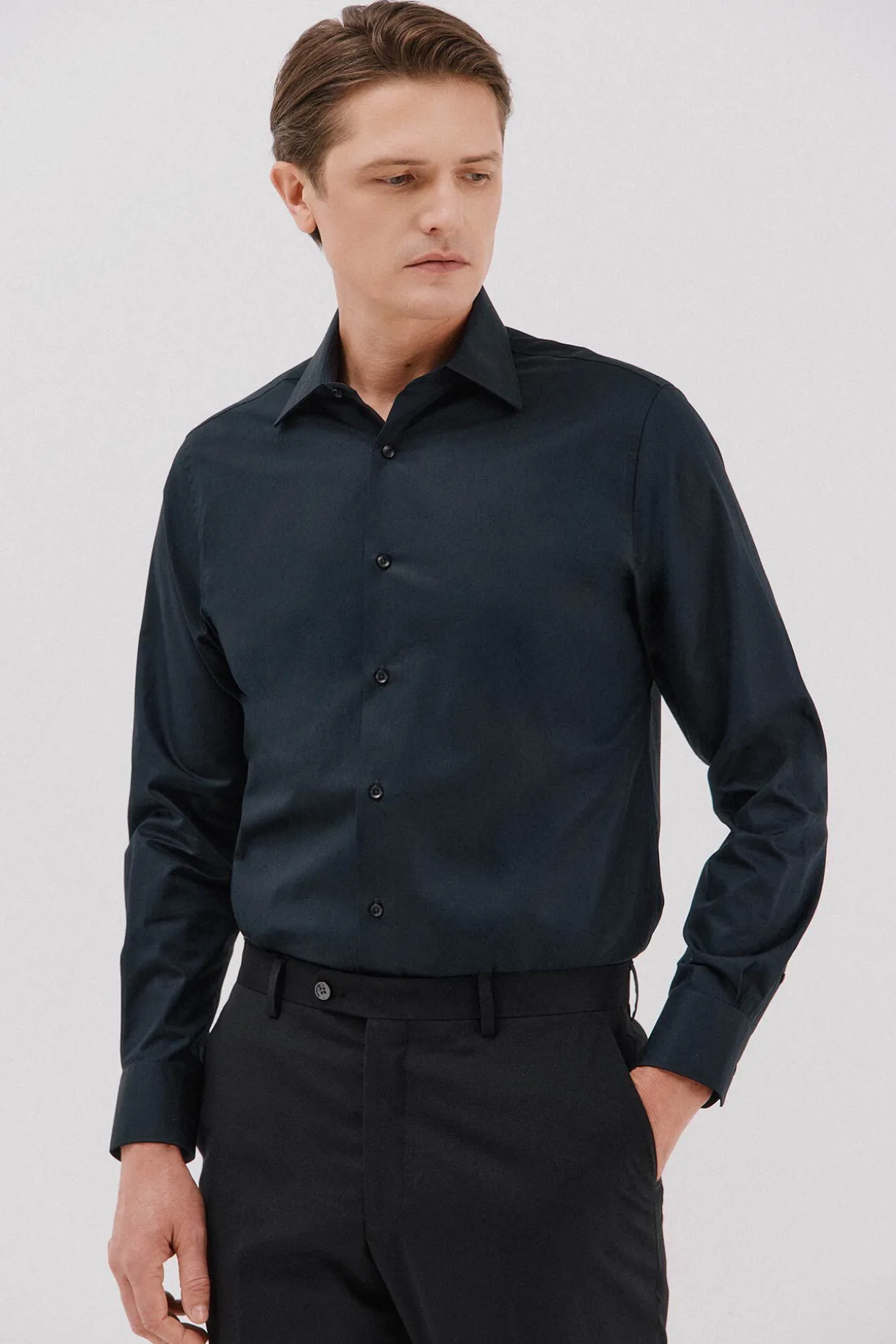 Camisa vestir lisa algodón tencel