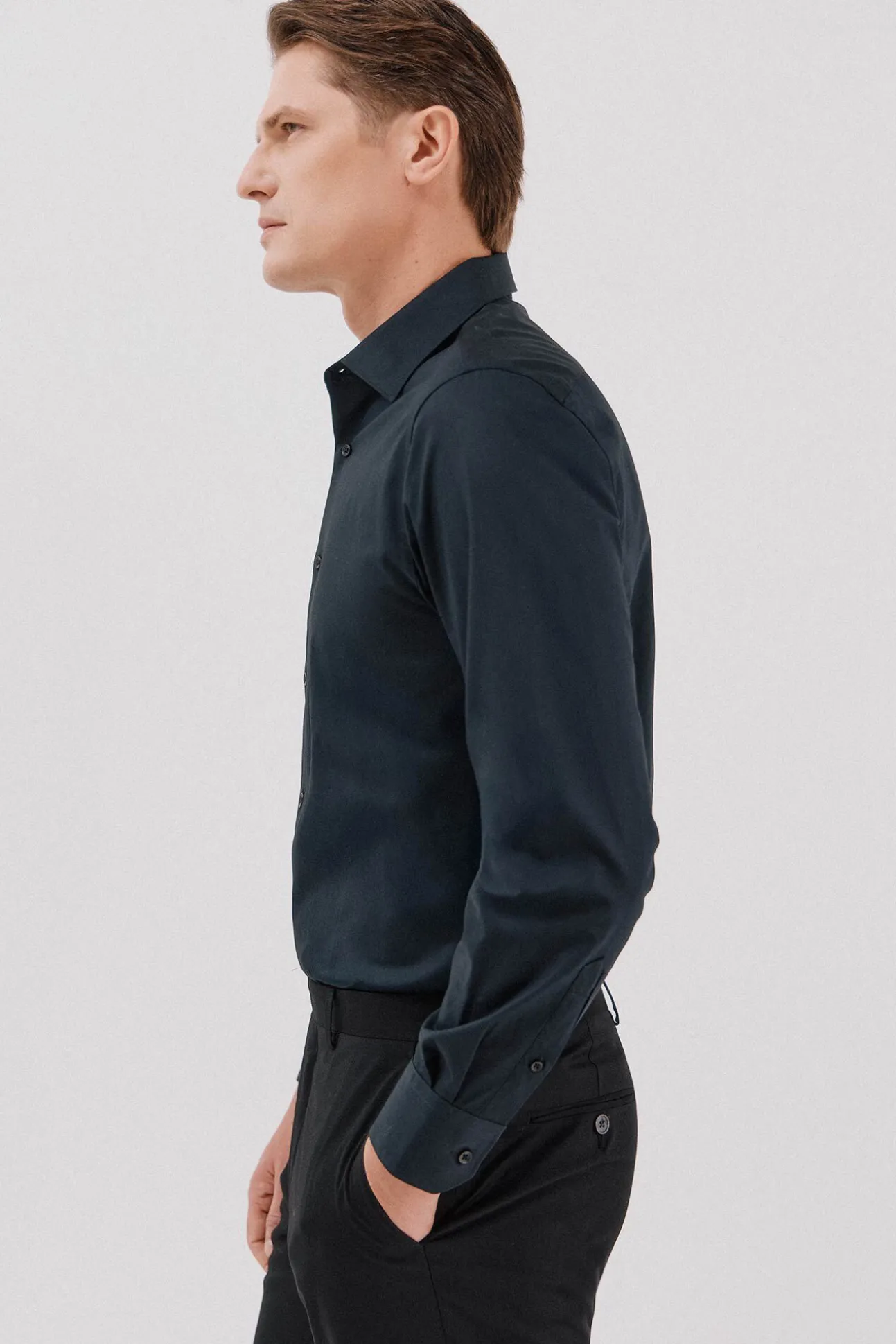 Camisa vestir lisa algodón tencel