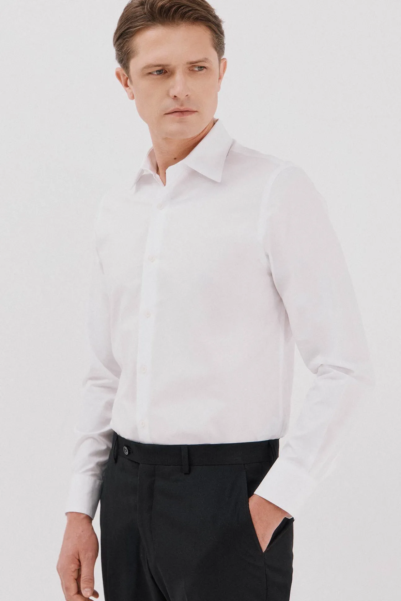 Camisa vestir lisa algodón tencel