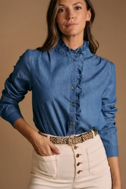 Camisa volantes denim Javiera