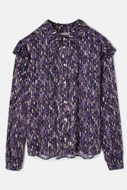 Camisa volantes hombro estampado ikat