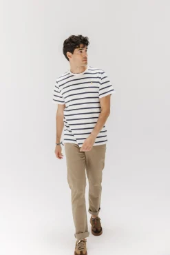 Camiseta básica bordado rayas