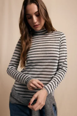 Camiseta cuello alto rayas lurex