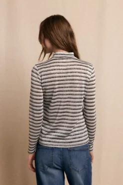 Camiseta cuello alto rayas lurex