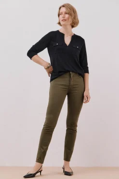 Camiseta cuello mao efecto lino