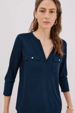 Camiseta cuello mao efecto lino