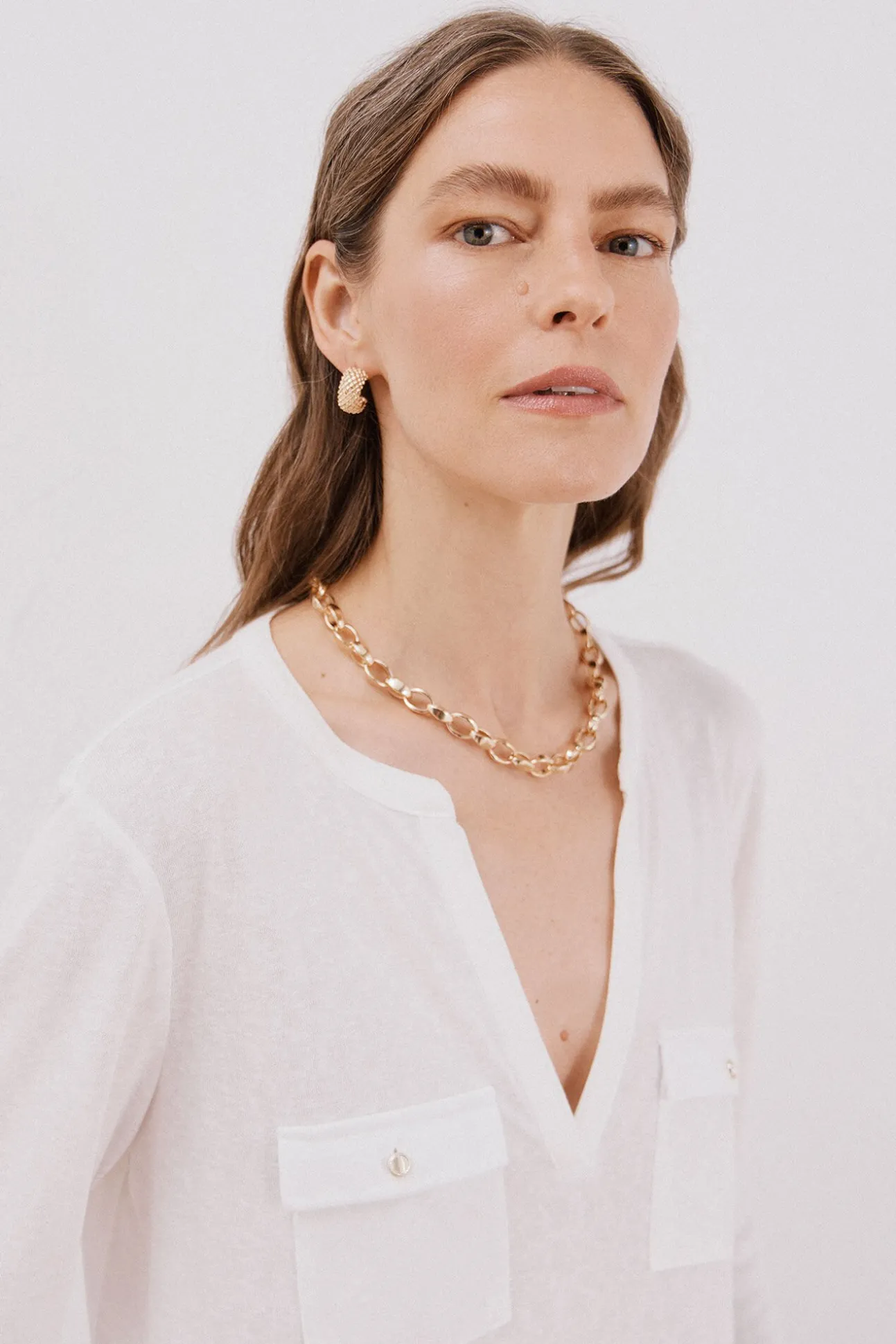 Camiseta cuello mao efecto lino